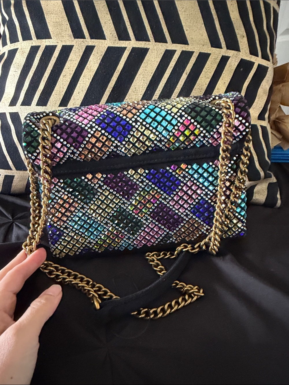 Kurt Geiger Multicolor Crystal Mosaic Shoulder Bag with Gold Chain - Picture 4 of 4